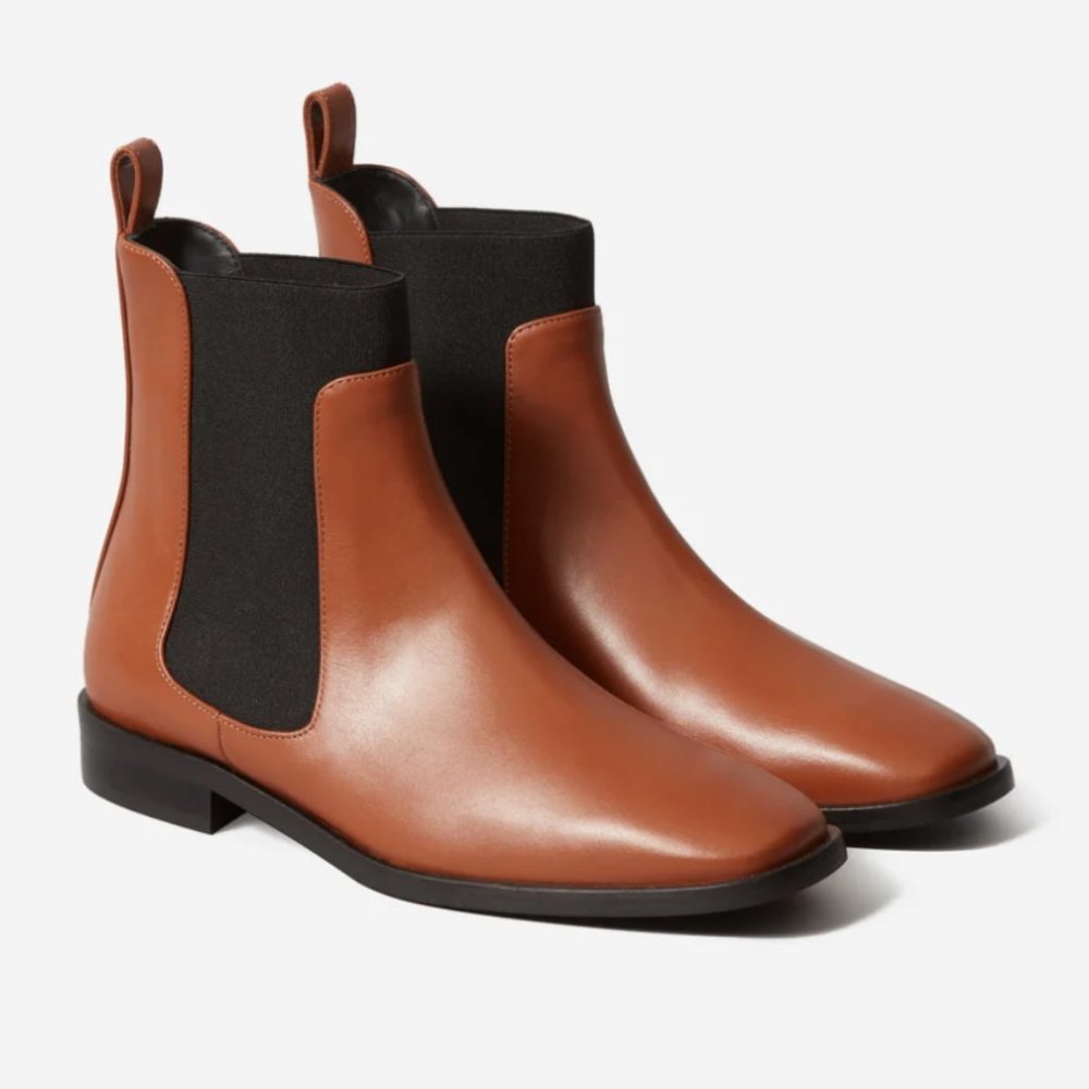 Everlane The Square Toe Chelsea Boot in Peanut 7.5